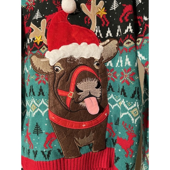 Reindeer With Hat Sticking Out‎ Tongue Christmas Sweater-Celebrate Together-Sz M - Picture 1 of 12